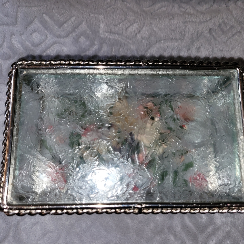 Amazing Pressed Flowers Beveled Glass Jewelry/Trinket Box - Picture 11 of 16